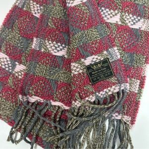 Lamb's Wool Italian Scarf Woven Pink/Grey/Olive with Fringe
